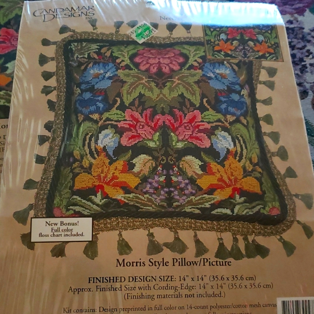 - Needlepoint pillow kit.